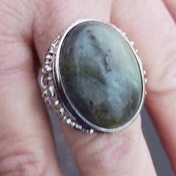 New Men's Labradorite Adjustable 925 Silver Ring. - Picture 12 of 16